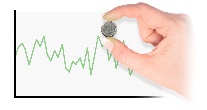 Button sized Thermochron next to temperature graph